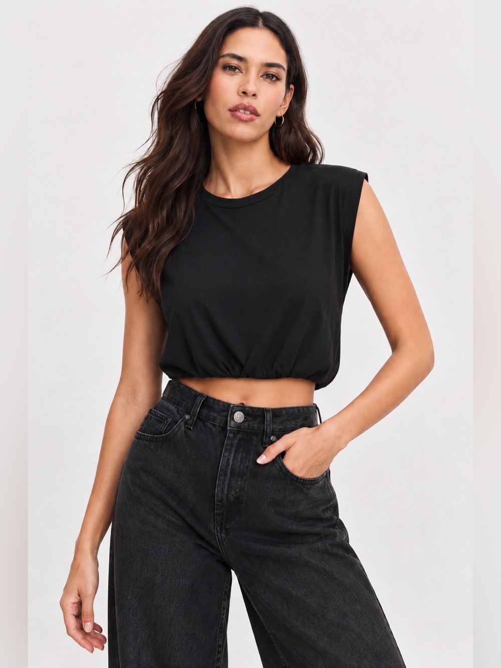 GOOD AMERICAN $79 Cotton/Linen Muscle Tank